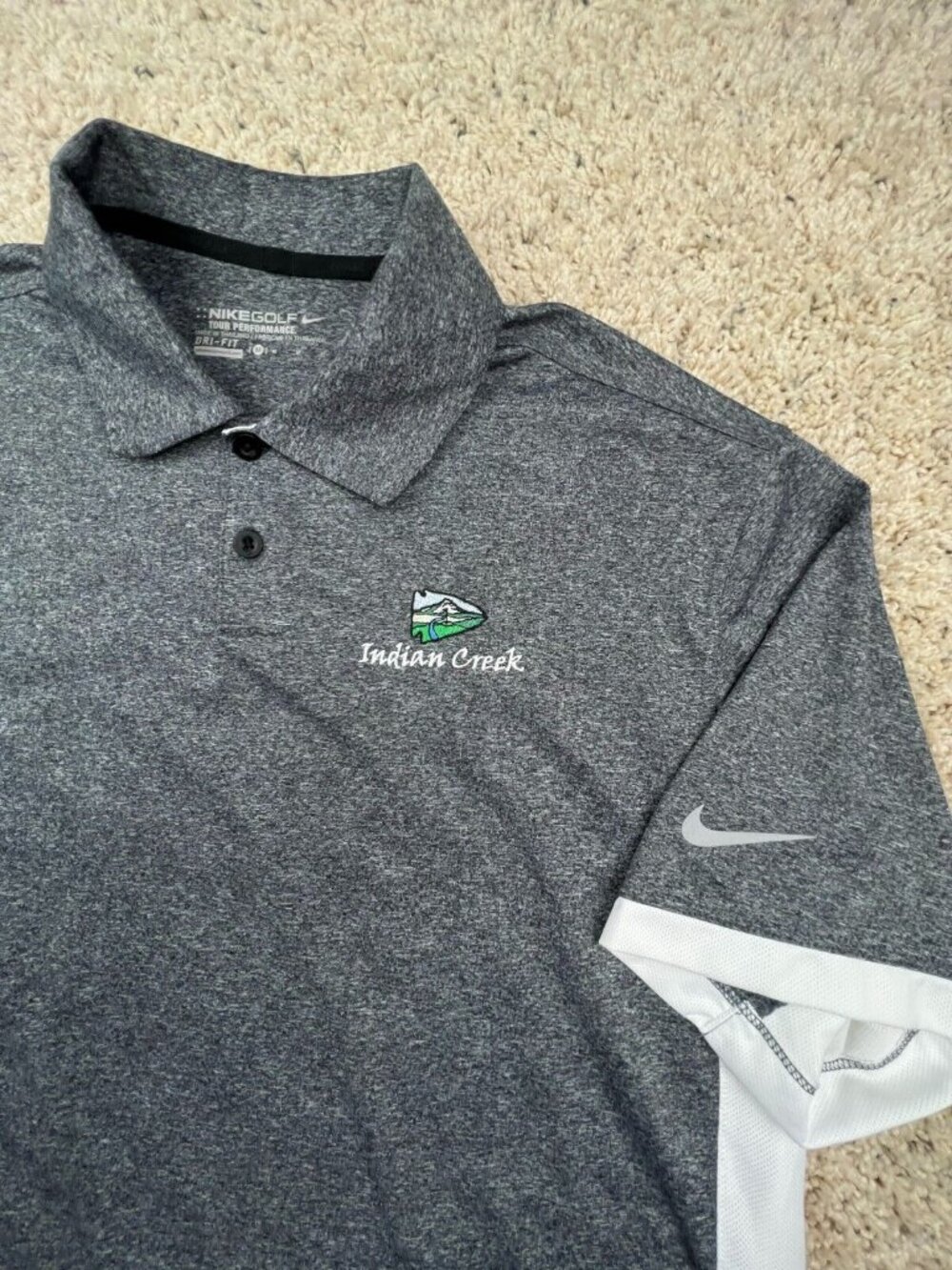 Nike Golf Tour Performance Polo Shirt Gray White INDIAN CREEK CLUB Medium